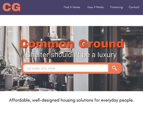 web page mockup design for faux company named Common Ground