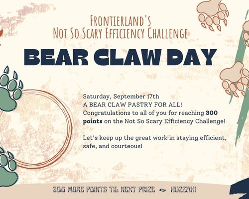 poster featuring bear prints, fauna, and skulls for a Disney company event called Bear Claw Day