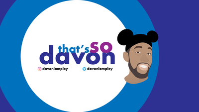 Youtube banner and end card for That's So Davon featuring a young man's face with Mickey ears on and the title 'Thats So Davon'